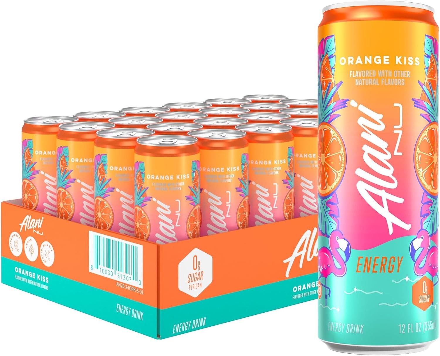 Alani Nu ORANGE KISS, Sugar Free, Low Calorie Energy 12 Fl Oz (Pack of 24)