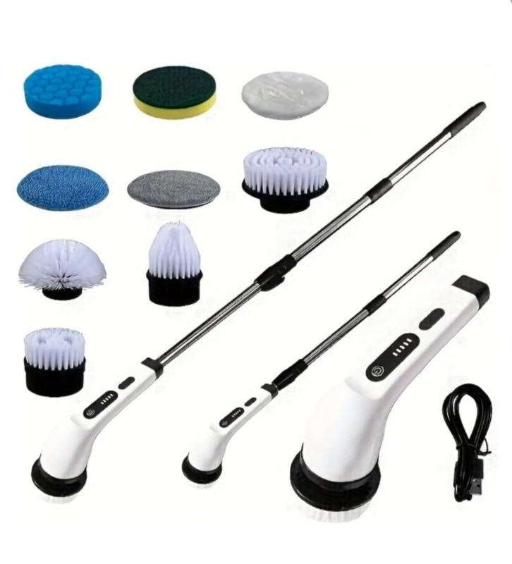Cordless Spin Scrubber 8 Heads 2 Speed Extendable Bathroom Cleaner Tub Shower...