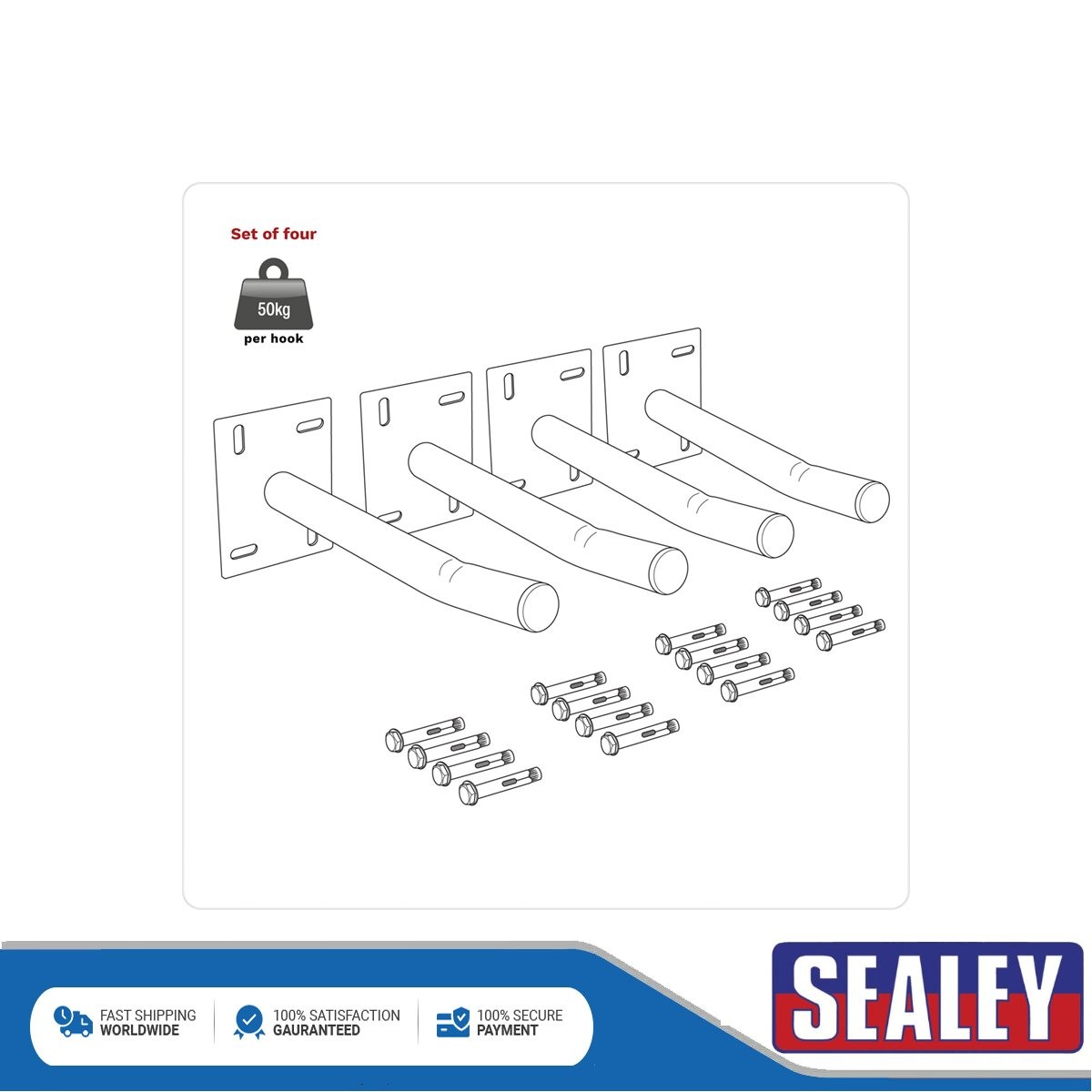 Sealey Wall Mounting Storage Hooks Set of 4 APWH