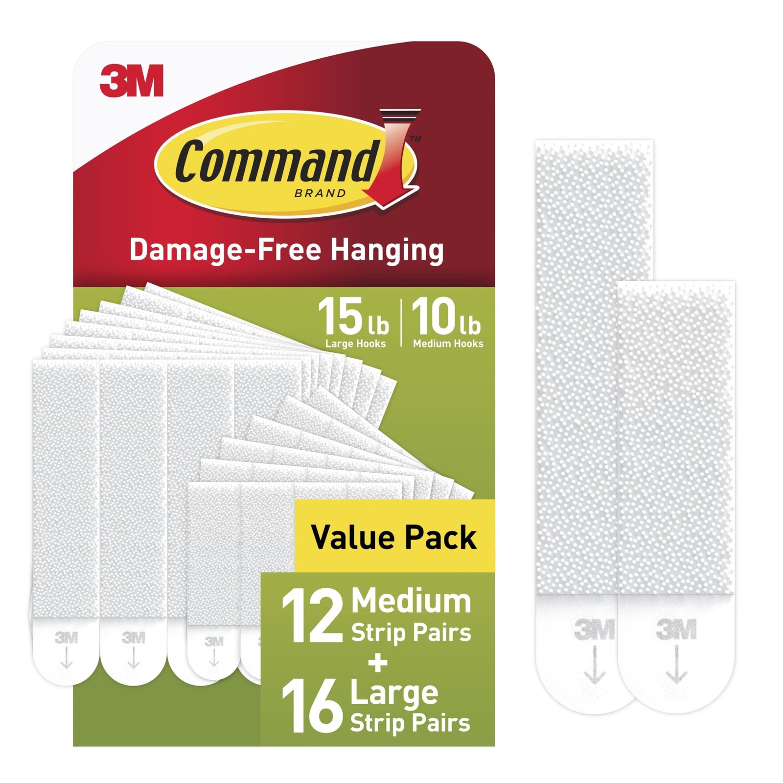 Command 15 lb & 10 lb Large and Medium 28 Pairs Picture Hanging Strips (56 St...