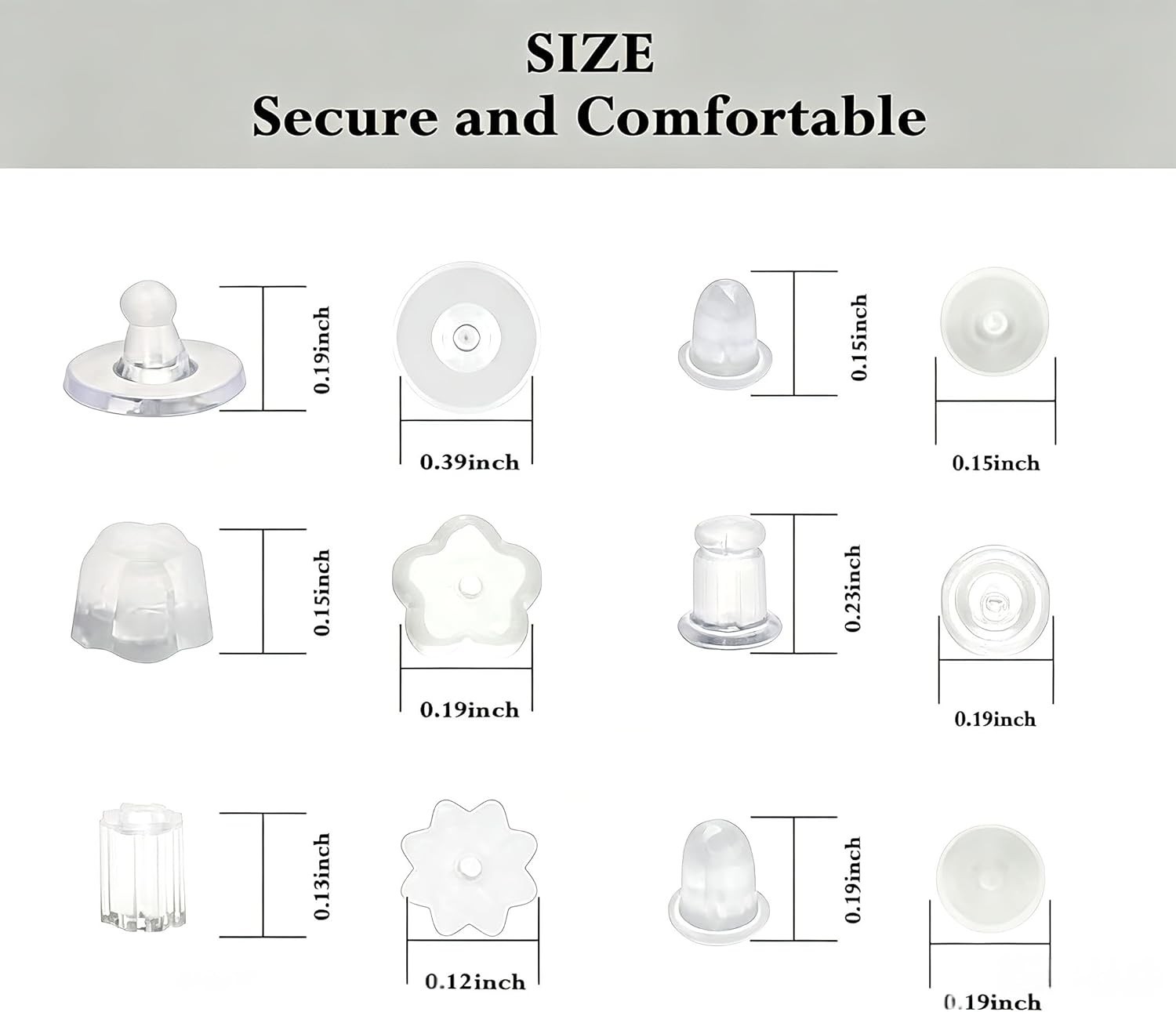 6 Styles 600Pcs Silicone Earring Backs, Clear Soft Plastic Rubber Earring Bac...