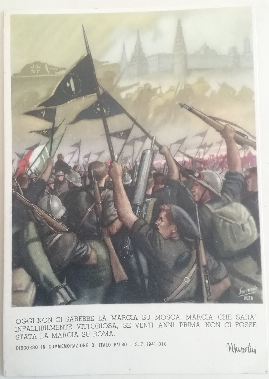 CARTOLINA MARCIA SU ROMA FASCISMO BOCCASILE ANTIBOLSCEVICA DUCE FASCISMO ITALIAN