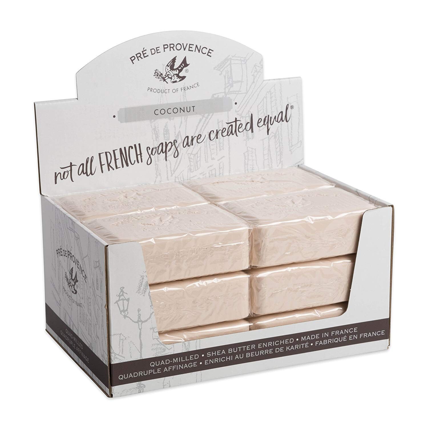 Pre de Provence COCONUT Case 12 x 250 Gram French Soap Bath Shower Bars Shea Oil
