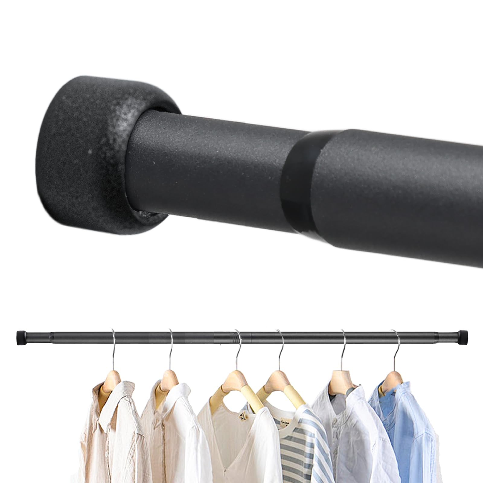 Adjustable Closet Rod 16-25 Inch Heavy Duty Shower Curtain Bar Black Metal