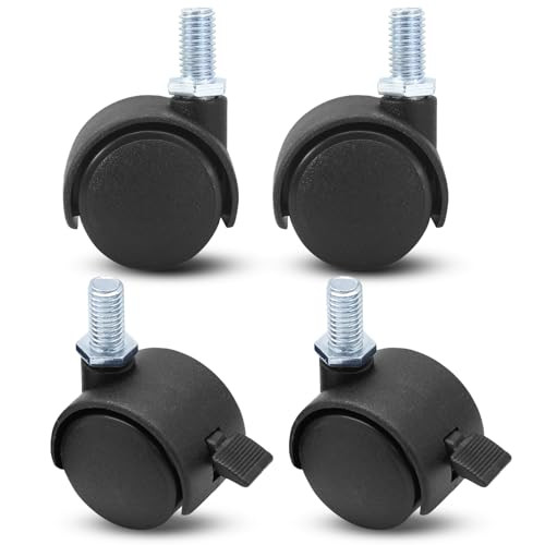 Murtenze 1 Inch Black Plastic Stem Casters Set of 4, M8 Threaded Nylon