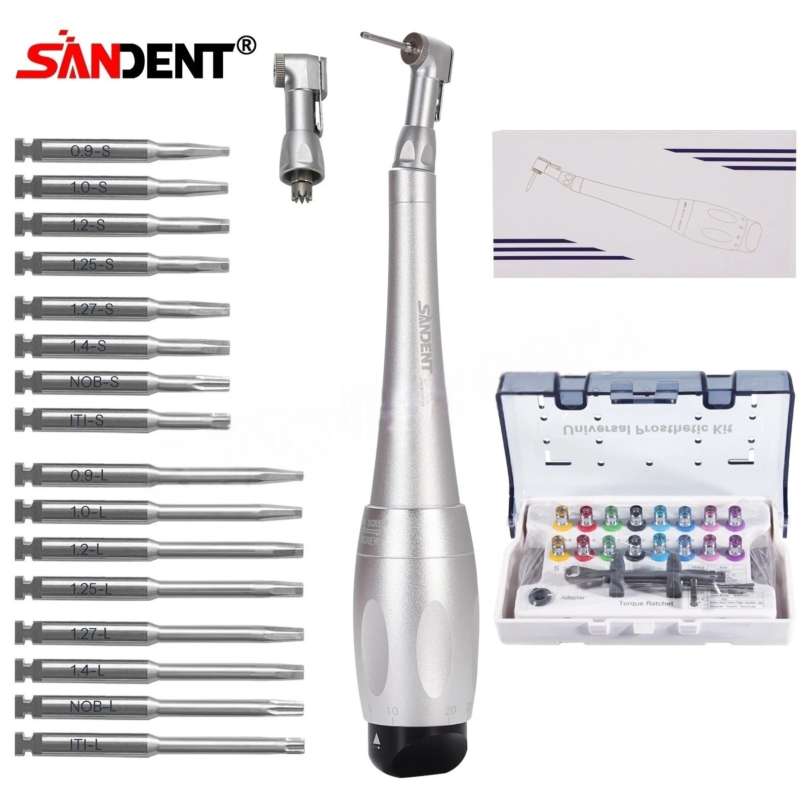 Dental Torque Wrench Universal Implant Kit Contra Angle+16 Drivers CE