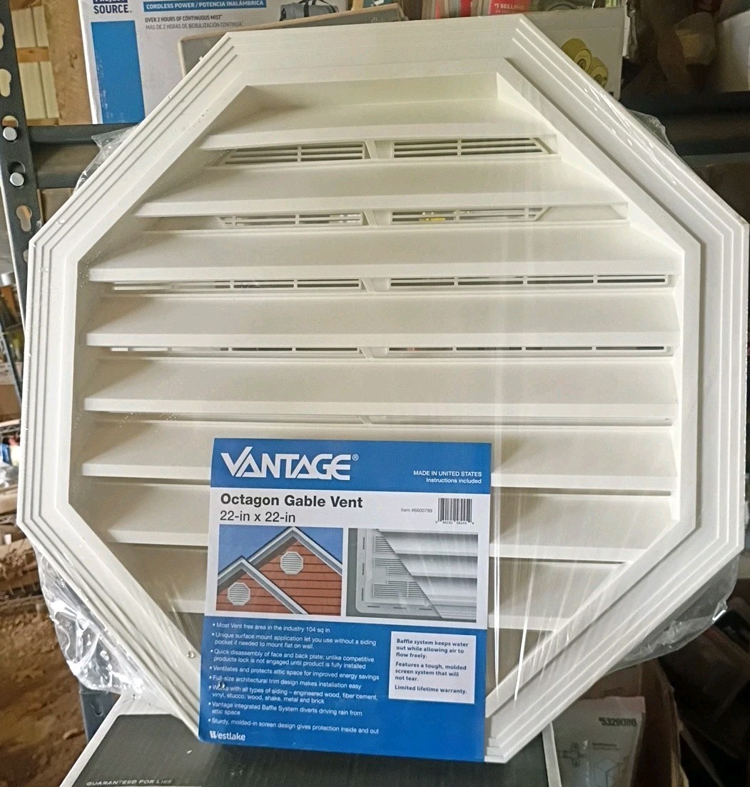 Vantage 22-in x 22-in White Octagon Vinyl Gable Louver Vent