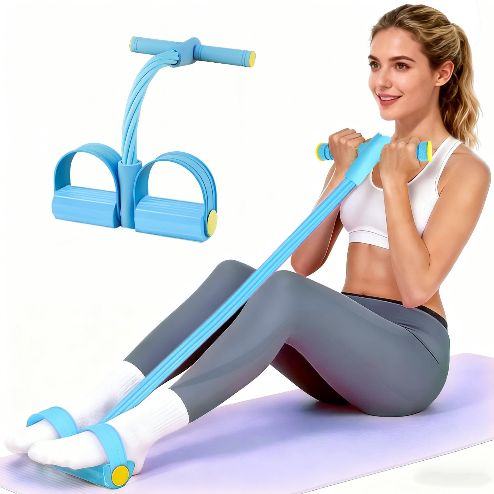Pedal Resistance Bands with Handles, Upgrade 6-Tubes Elastic Standard, Blue