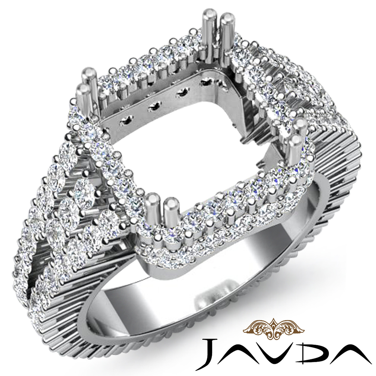 Diamond Engagement Halo Prong Ring Princess Semi Mount 14k W Gold 2.5Ct