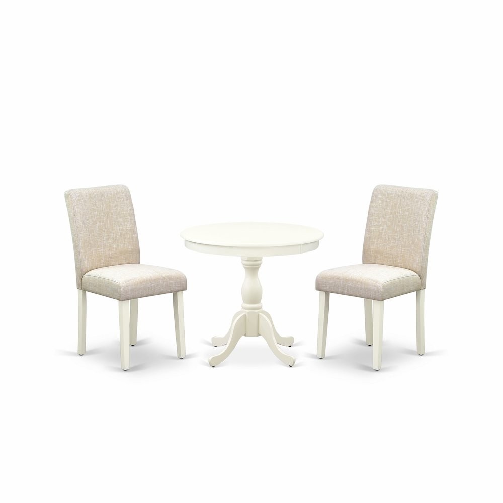 AMAB3-LWH-02 3 Pc Kitchen Table Set - 1 Pedestal Table and 2 Light Beige...