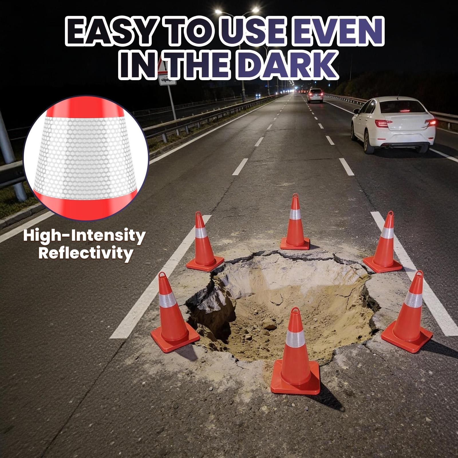 18in 20Pcs Traffic Safety Cone w/ Handle Stackable Design Road Cones w/Collar