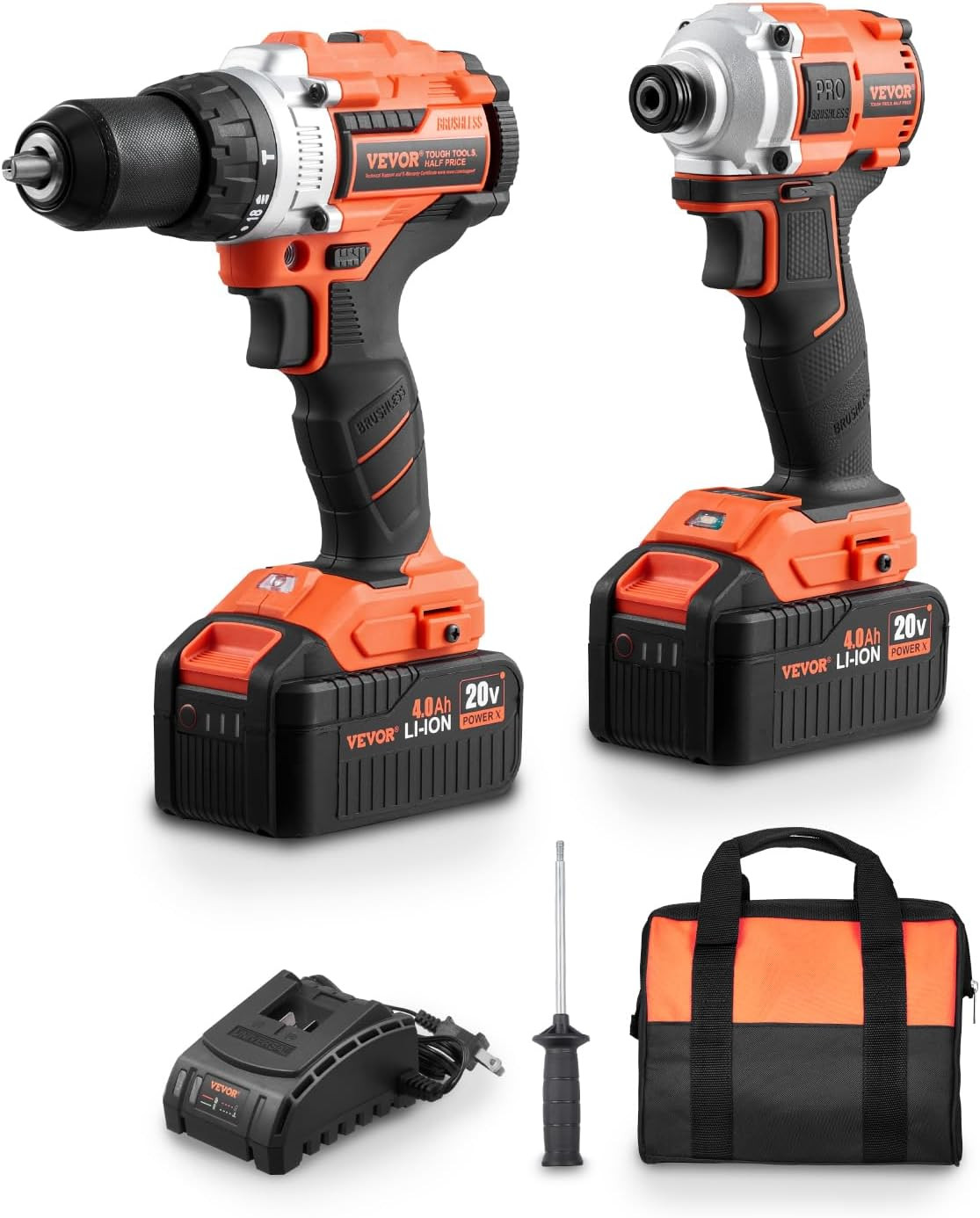 Tool Combo Kit, 20V Max Cordless 2-Tool Combo Kit, with 1/2 in Impact Drill, 1/4