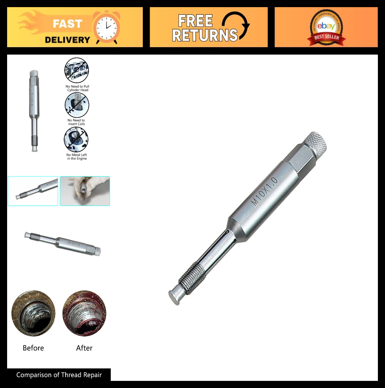 10mm Spark Plug Thread Repair Tool Kit | M10x1.0 Tap & Chaser for Engine Threads