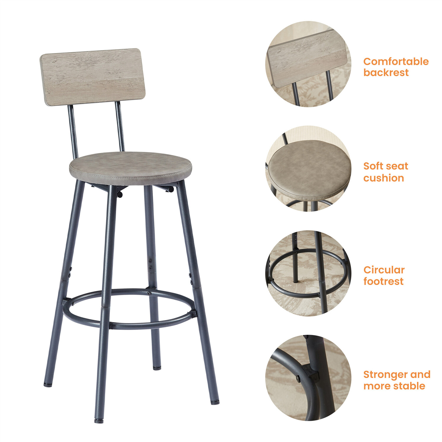 4 Piece Bar Table Set Counter Height Kitchen Pub Table with 3 Bar Stool Gray