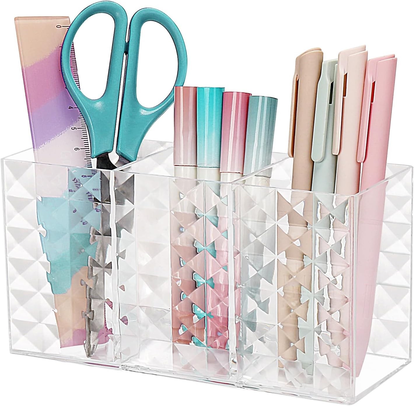 Acrylic Pen Holder,Sparkling Diamond Pattern Clear Makeup Brush Holder