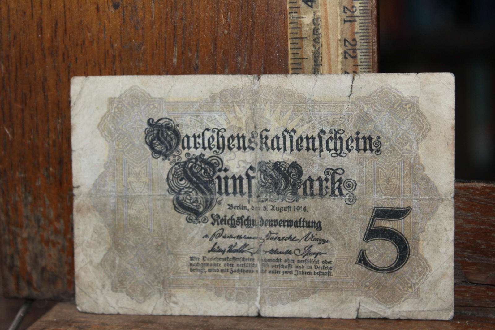 1914 WWI 5 Mark Germany Money Bank Note