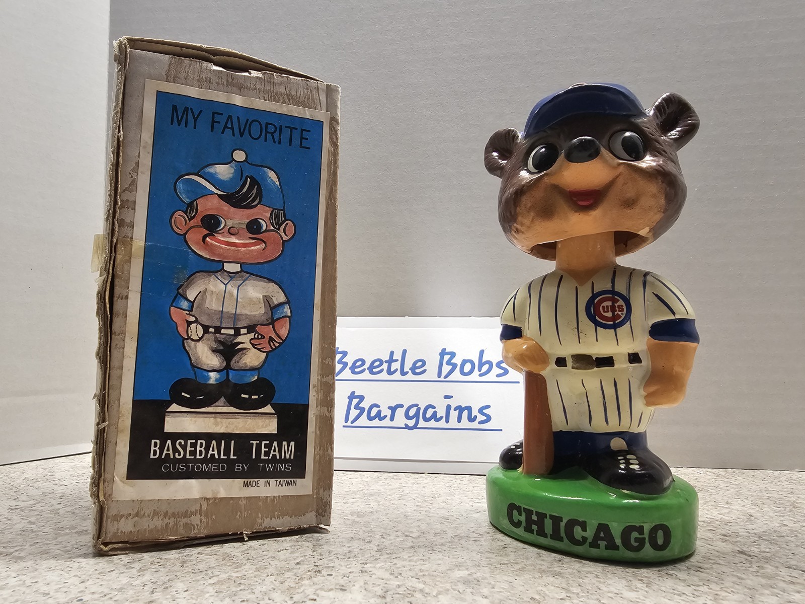 Chicago Cubs MLB Vintage 1960's Ceramic Bobblehead With Box REPAIRED READ