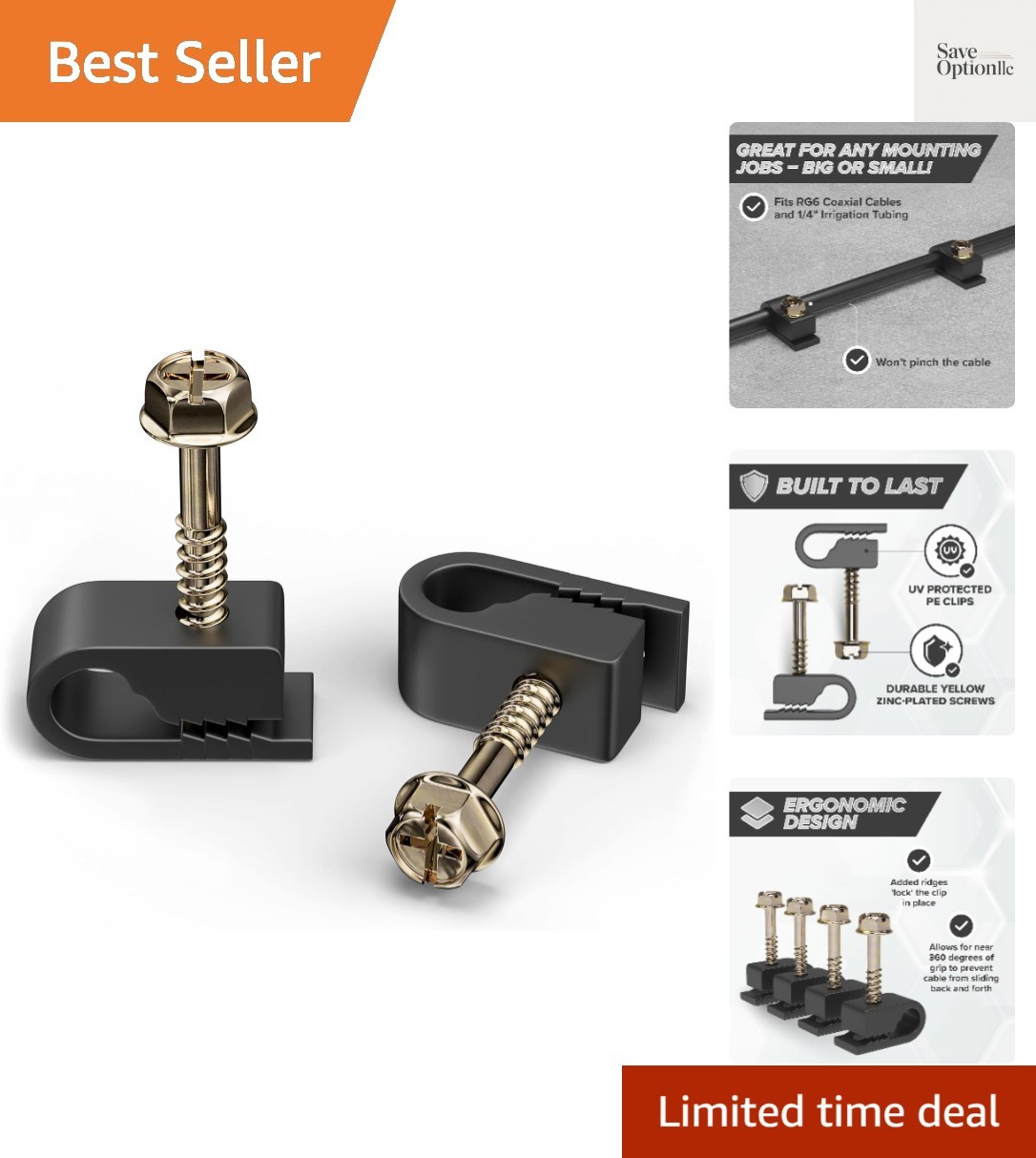 Single Cable Clips with Screws - 1/4 Inch Coaxial Cable Clamps Outdoor - Exte...