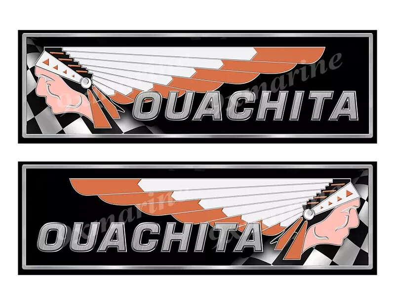 OUACHITA Bass Pontoon Classic Racing Vinyl Decal Boat Stickers 2 PC Set, 10"x3"