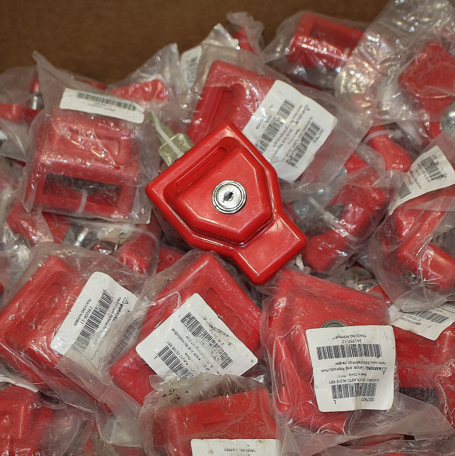 (60) Gladhand Trailer Lock 0007900, Keyed Alike, Red Polyethylene Plastic, Keys