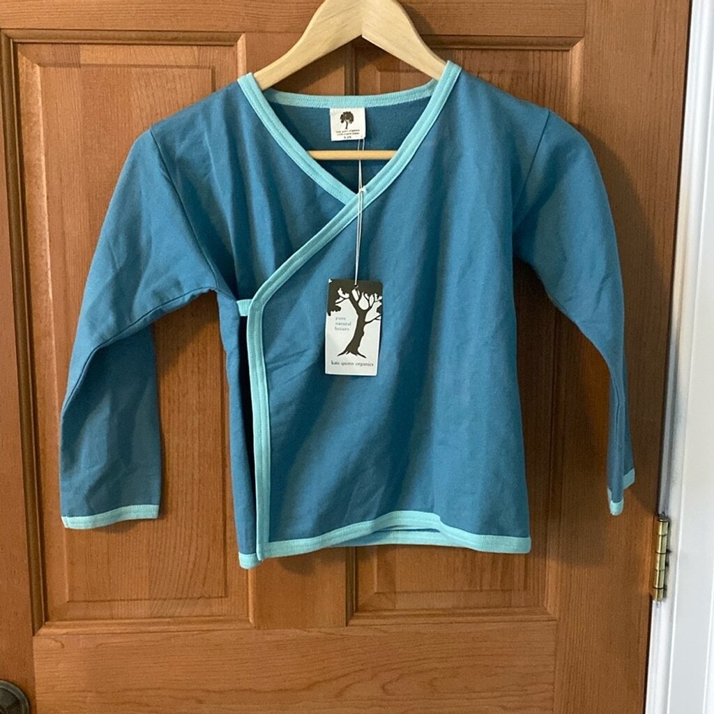 Kate Quinn Organics Size 6 Blue Kimono Style Long Sleeve Shirt NEW