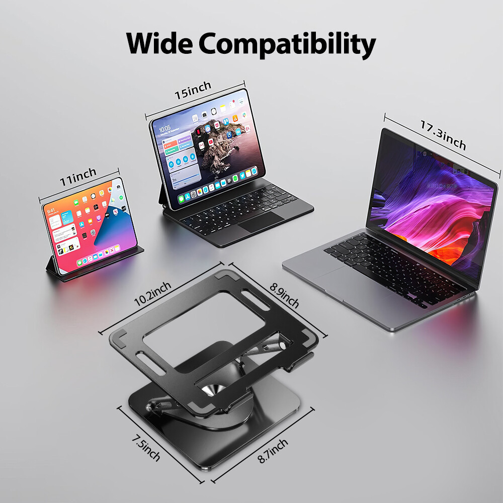 Ergonomic Foldable Laptop Riser Holder Stand Adjustable w/ 360° Rotating Bracket