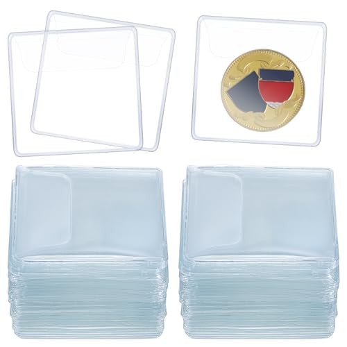 200 Pcs Single Pocket Coin Sleeves, 2.2 x 2.2 Inch Clear Plastic Individual