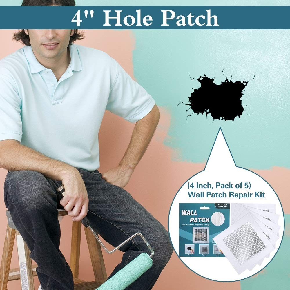 4''''x4'''' Self-Adhesive Drywall Repair Patch Kit - Durable Aluminum Solution