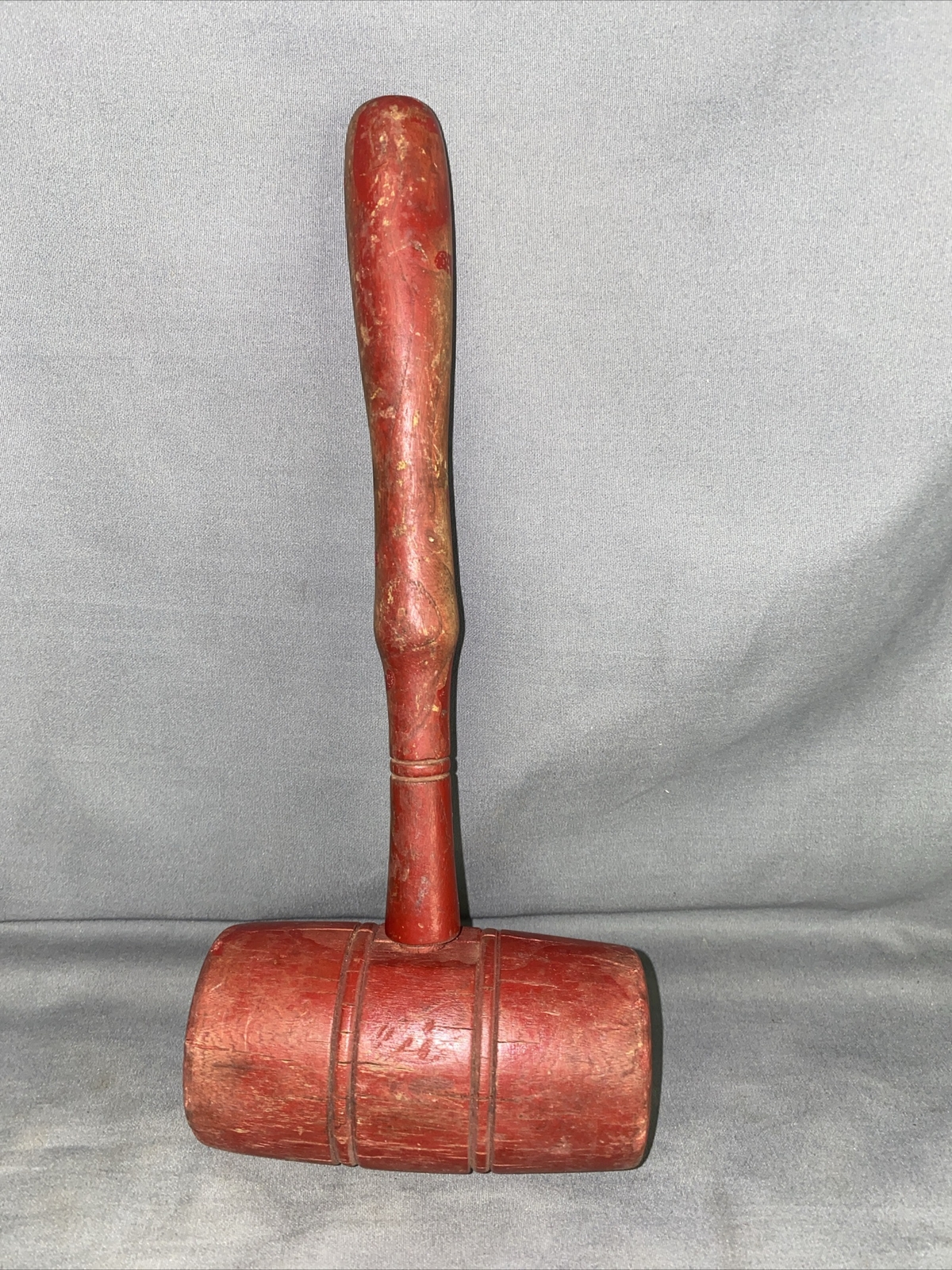 Vintage Wooden Red Painted Mallet Hammer