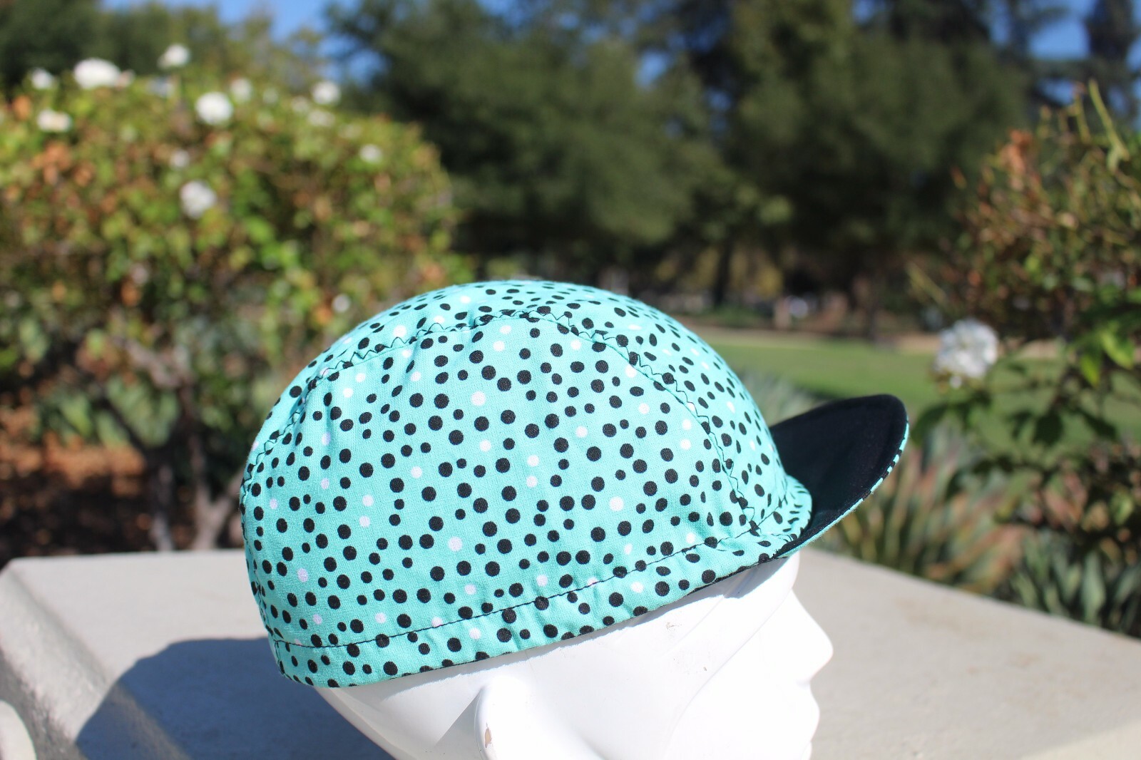 CYCLING CAP BLACK DOTS HANDMADE IN USA S M L