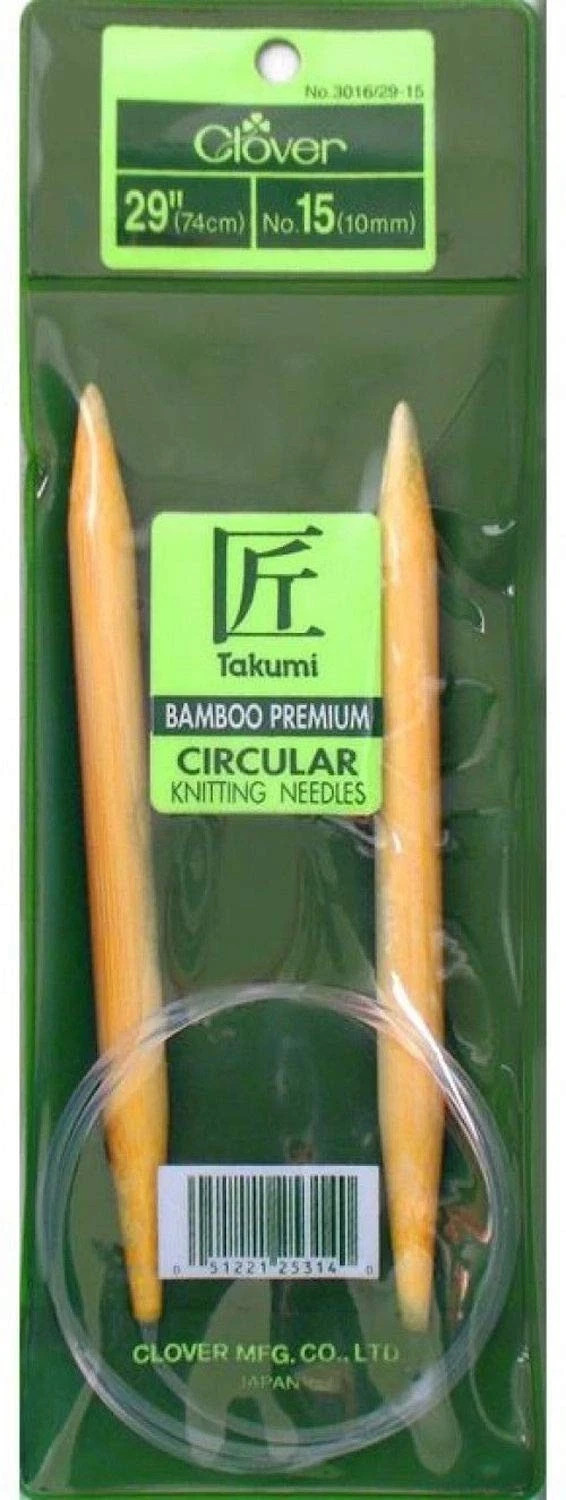 Clover Takumi Bamboo Circular Knitting Needles 29in 74cm No. 15 10mm Japan Craft