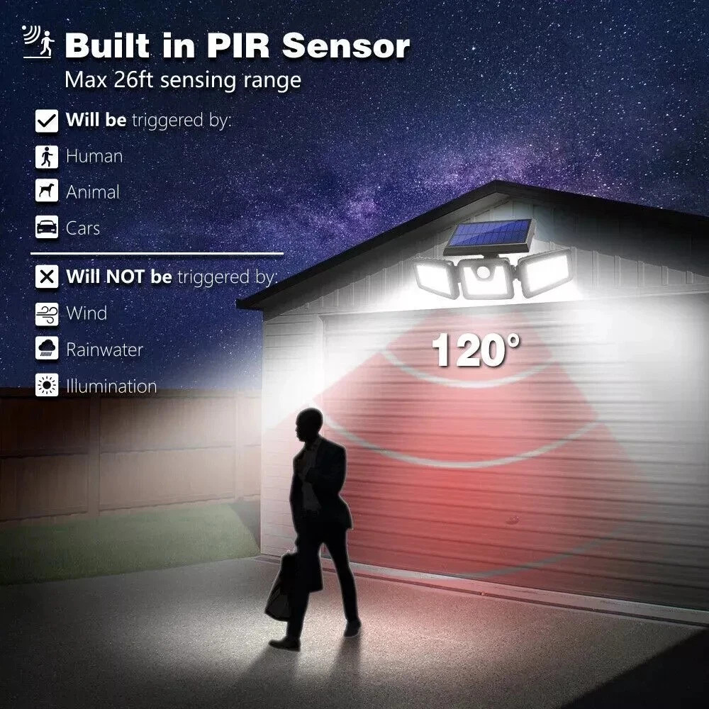 2 Pack LED Motion Sensor Solar Lights ,Outdoor IP65 Waterproof Security Lamp