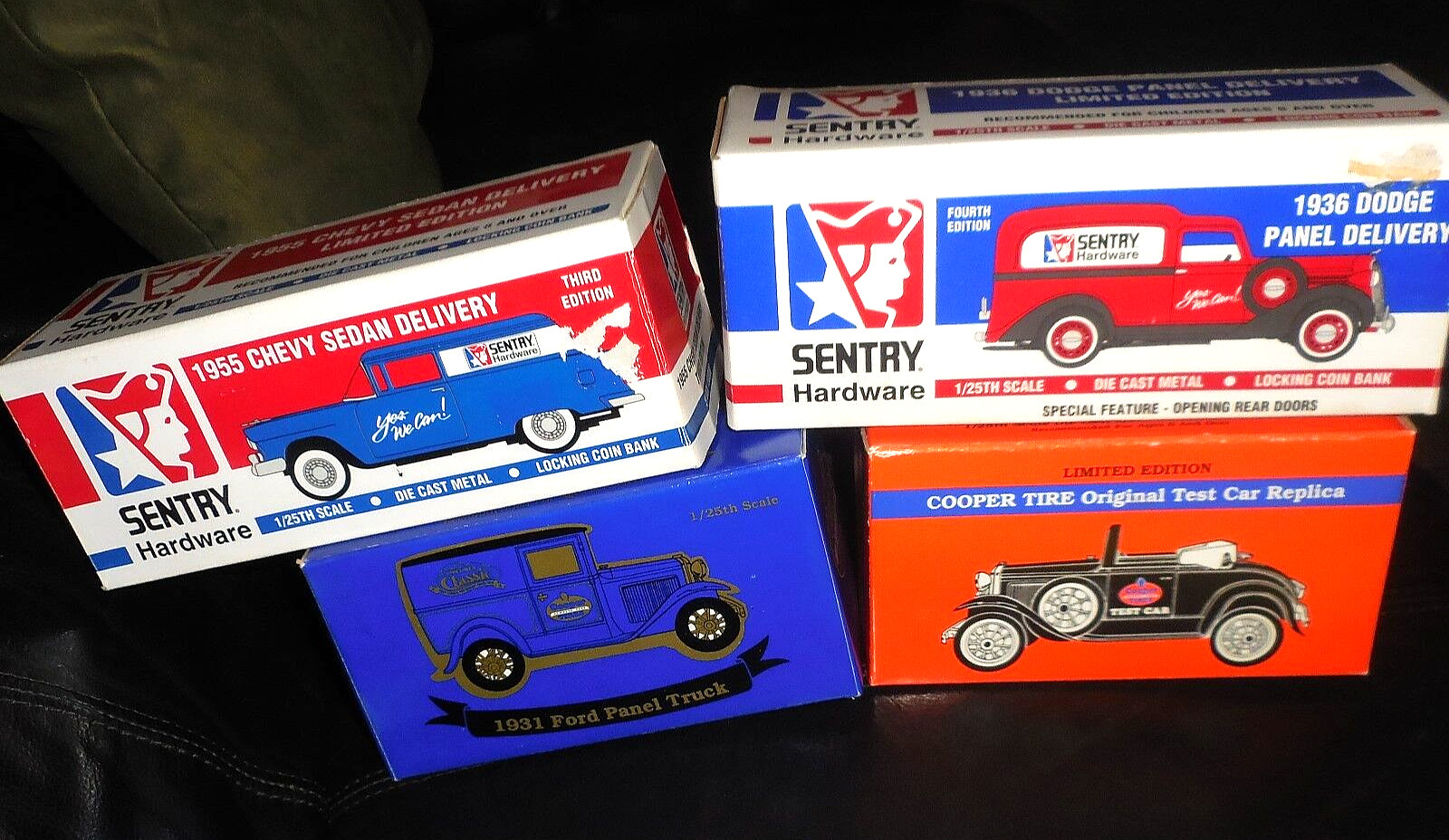4 LOT COOPER TIRES TEST CAR DIECAST 1955 DODGE CHEVY DELIVERY FORD TRUCK BANKS