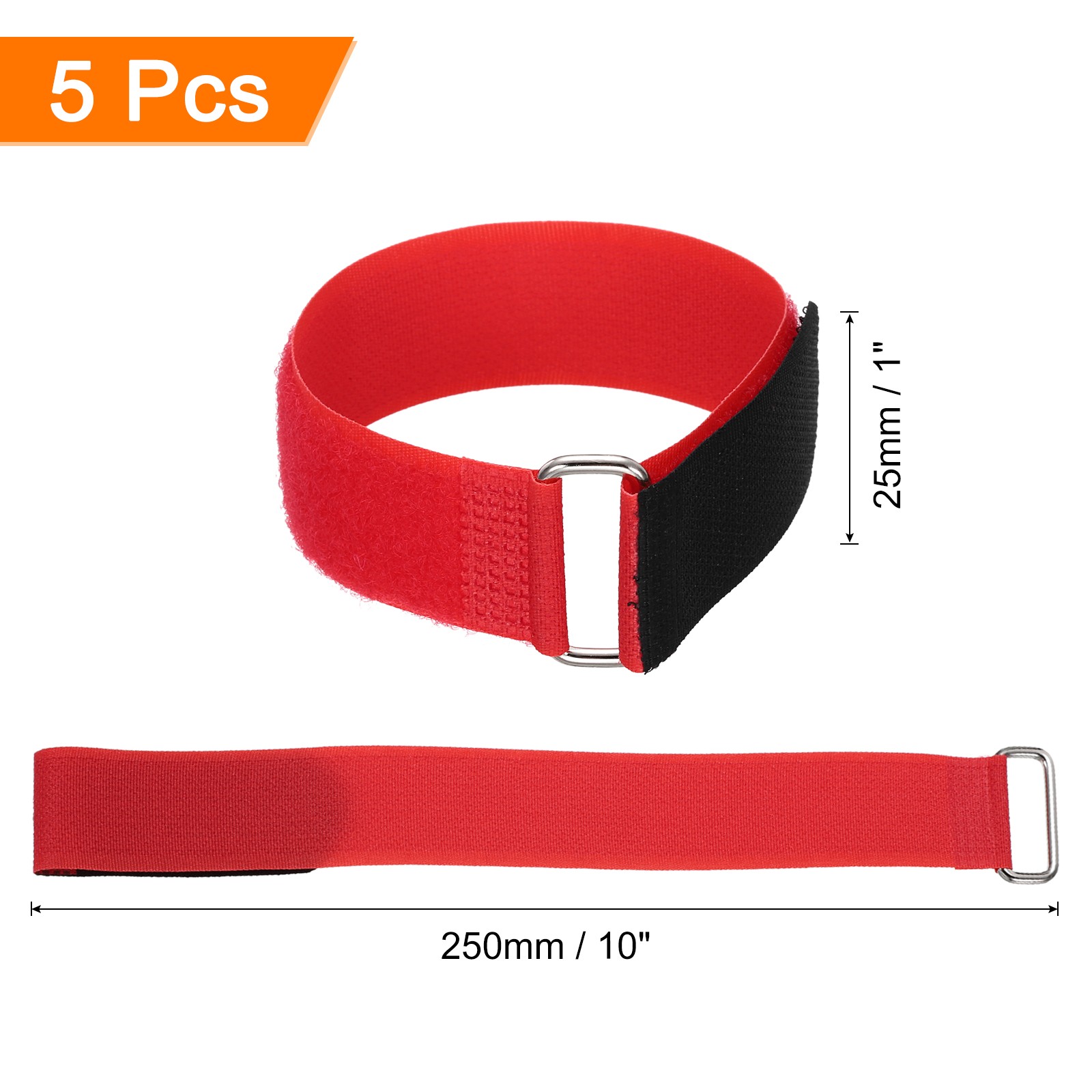 5Pcs Battery Tie Down Straps 1" x 10" Red Nylon Hold Down Hook Loop Straps
