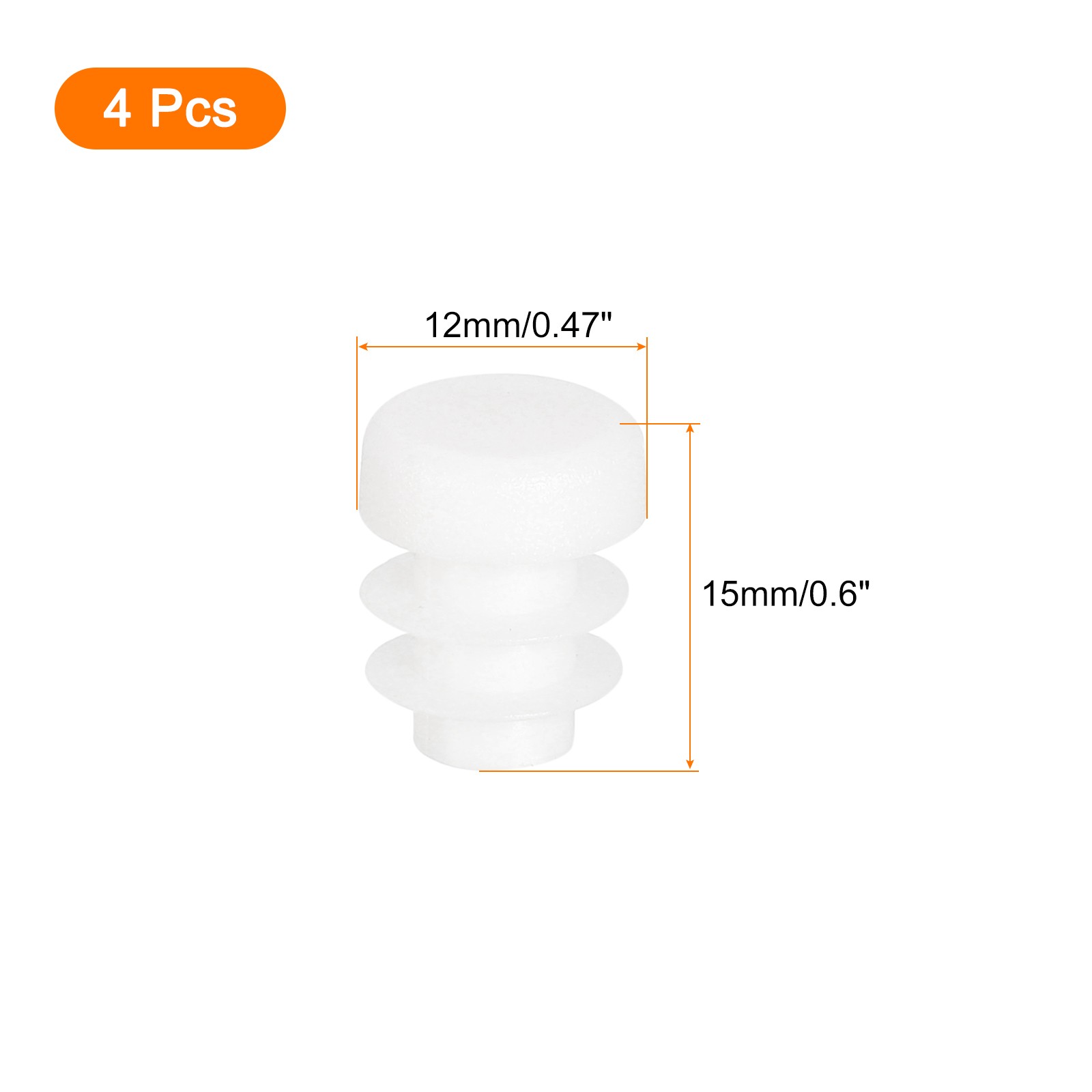 1/2"(12mm) Round Plastic Plug, 4 Pcs White End Cap Plastic Plug Cap Insert