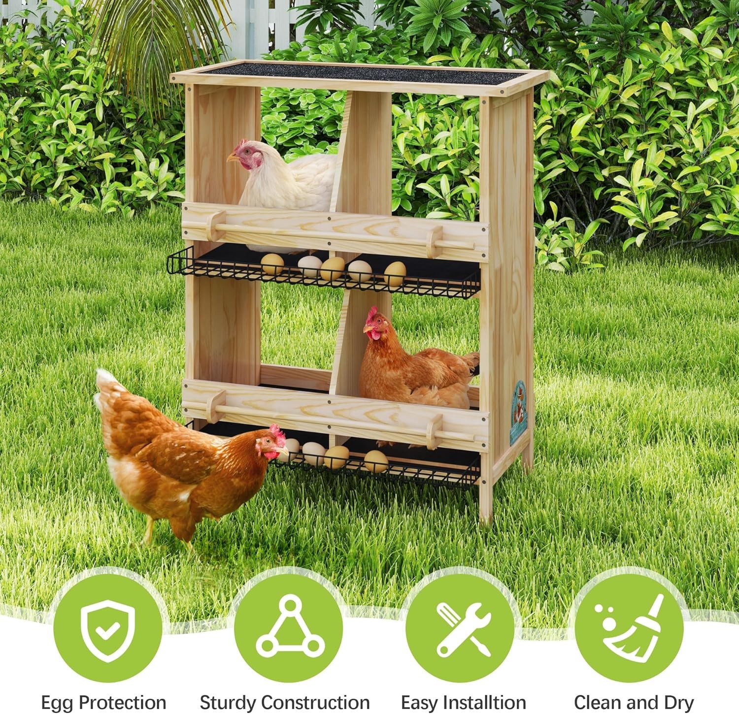 Nesting Boxes for Chicken 2-Tire Roll-Away Egg Waterproof Wooden
