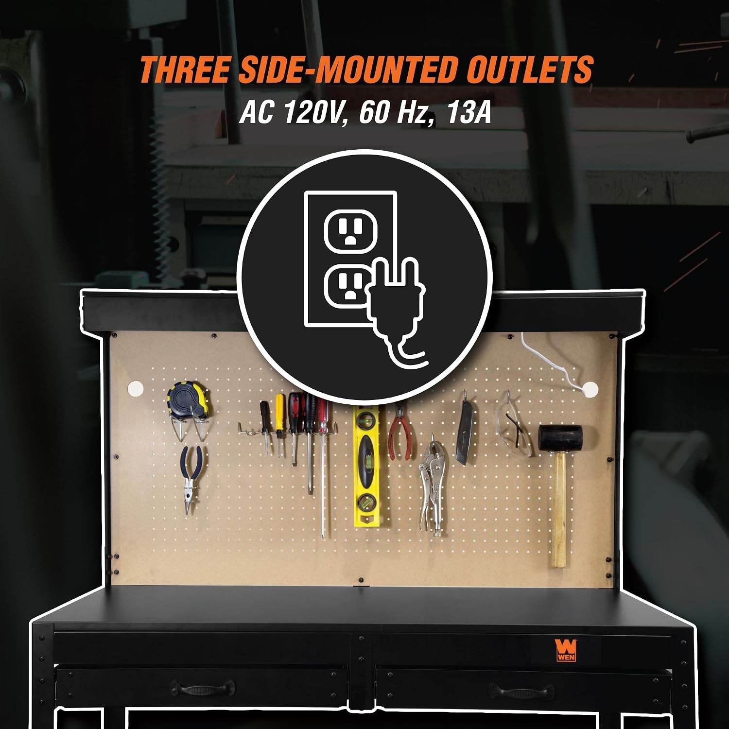 WEN WB4723T 48in Workbench with Power Outlets Light Black