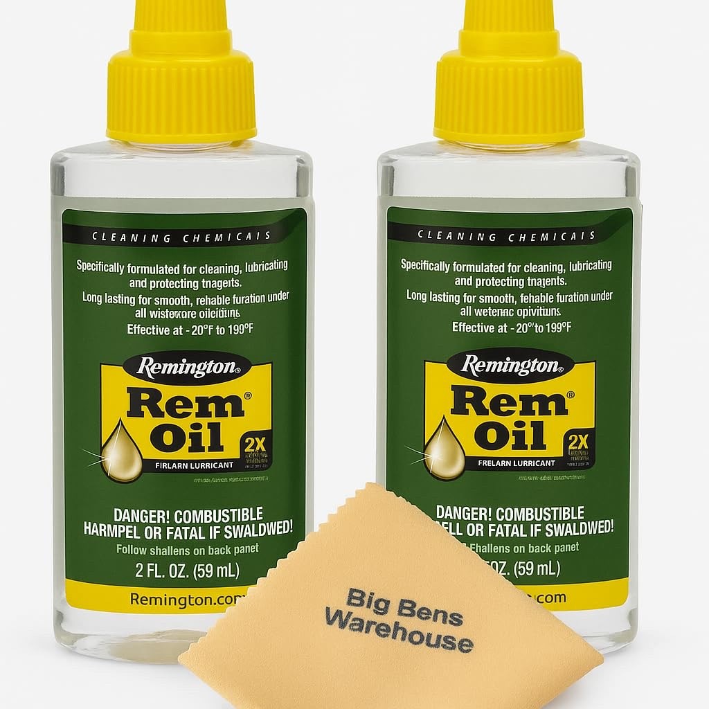 2 Pack Rem Oil Bottle (2-Ounce) Green rem Oil with Big Bens Warehouse Cloth