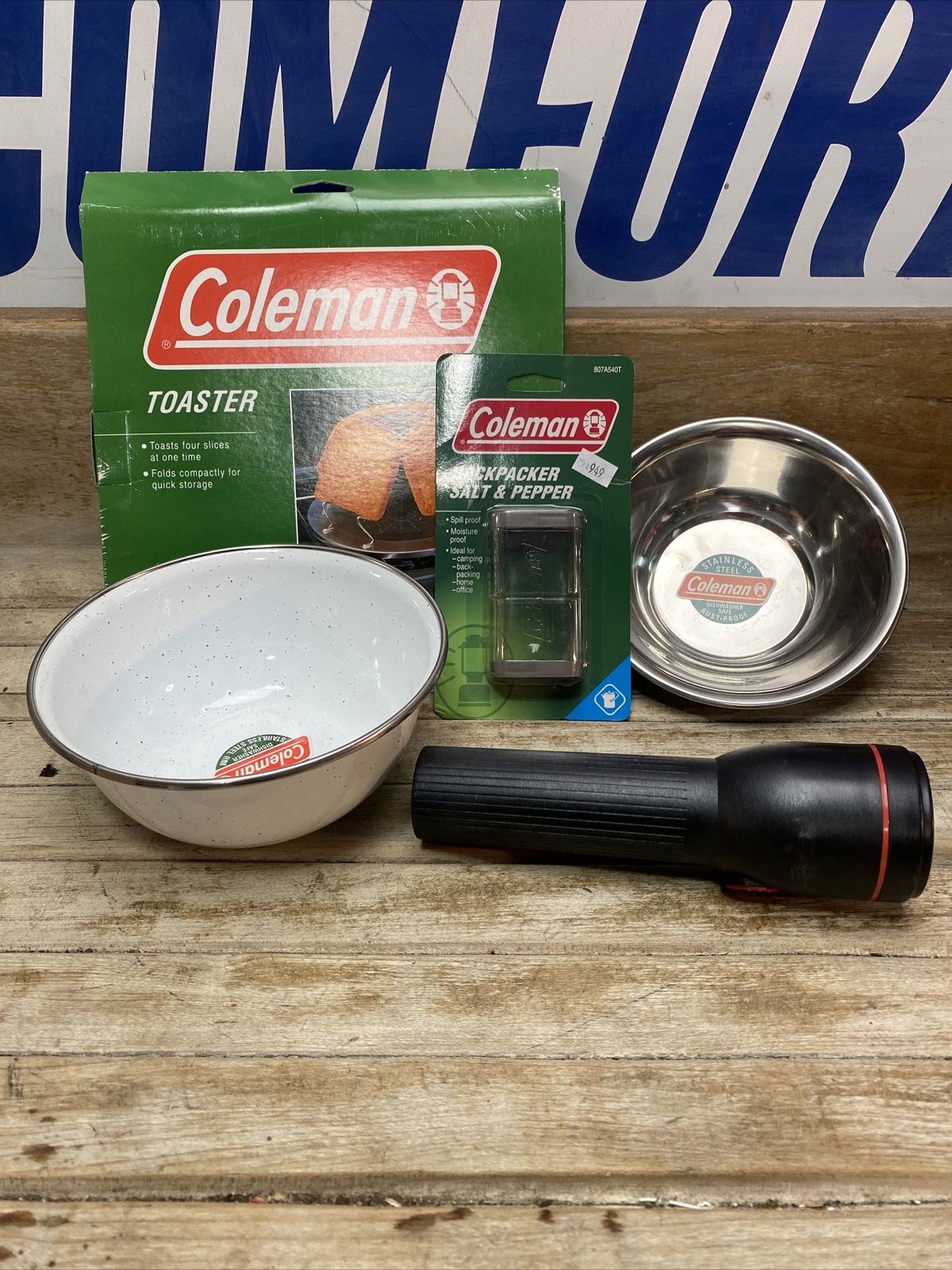 Coleman NOS Collectibles Dishes Salt Shaker Toaster Flashlight Lot Of (5)