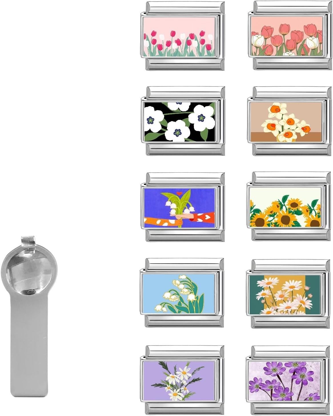 11Pcs Italian Charm Bracelet Charms Silver Pack Links Bulk 9mm Italian Charms