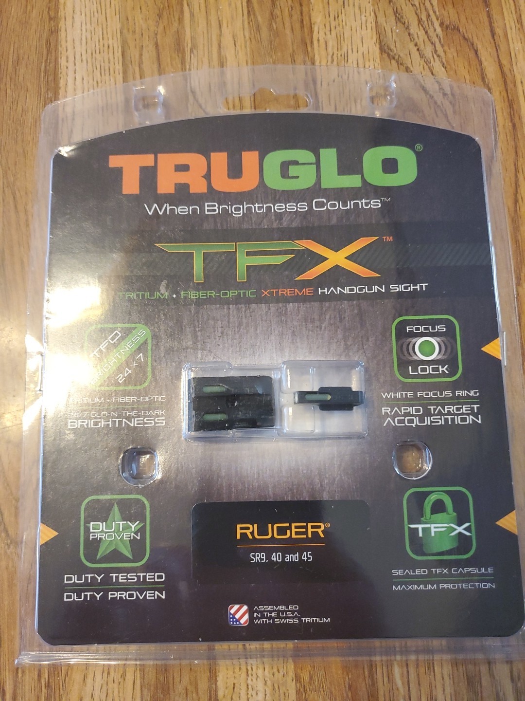 Truglo TFX  Day Night Handgun Sight Tritium Fiber Optic Glow Ruger :SR9, 40 & 45