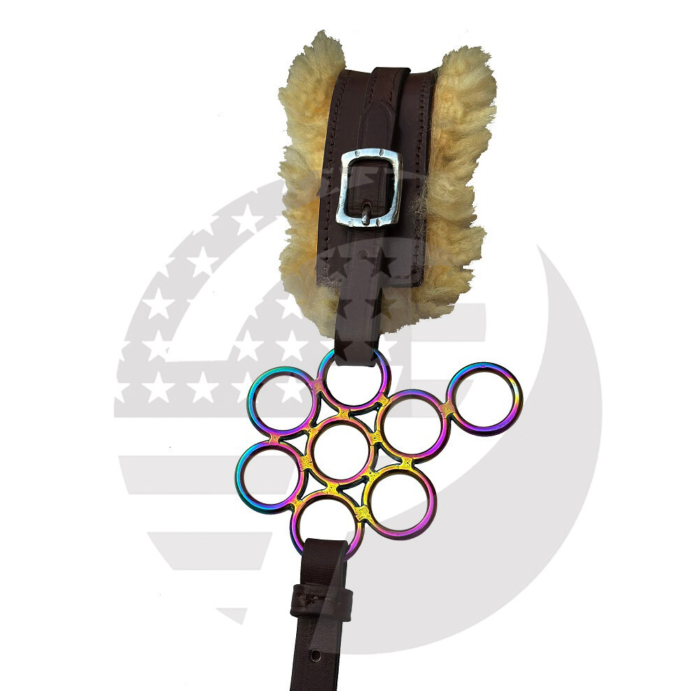 RAINBOW Hackamore Bitless Horse Flower Bit English Leather (BROWN) Genuine Fur