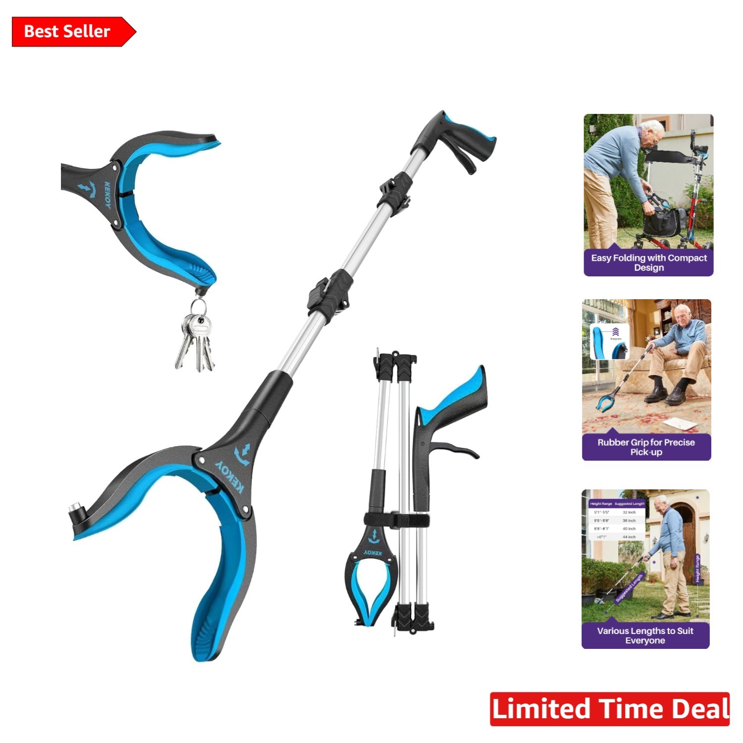 Versatile 36-Inch Grabber Reacher with Magnetic Claw for Seniors and Disabled