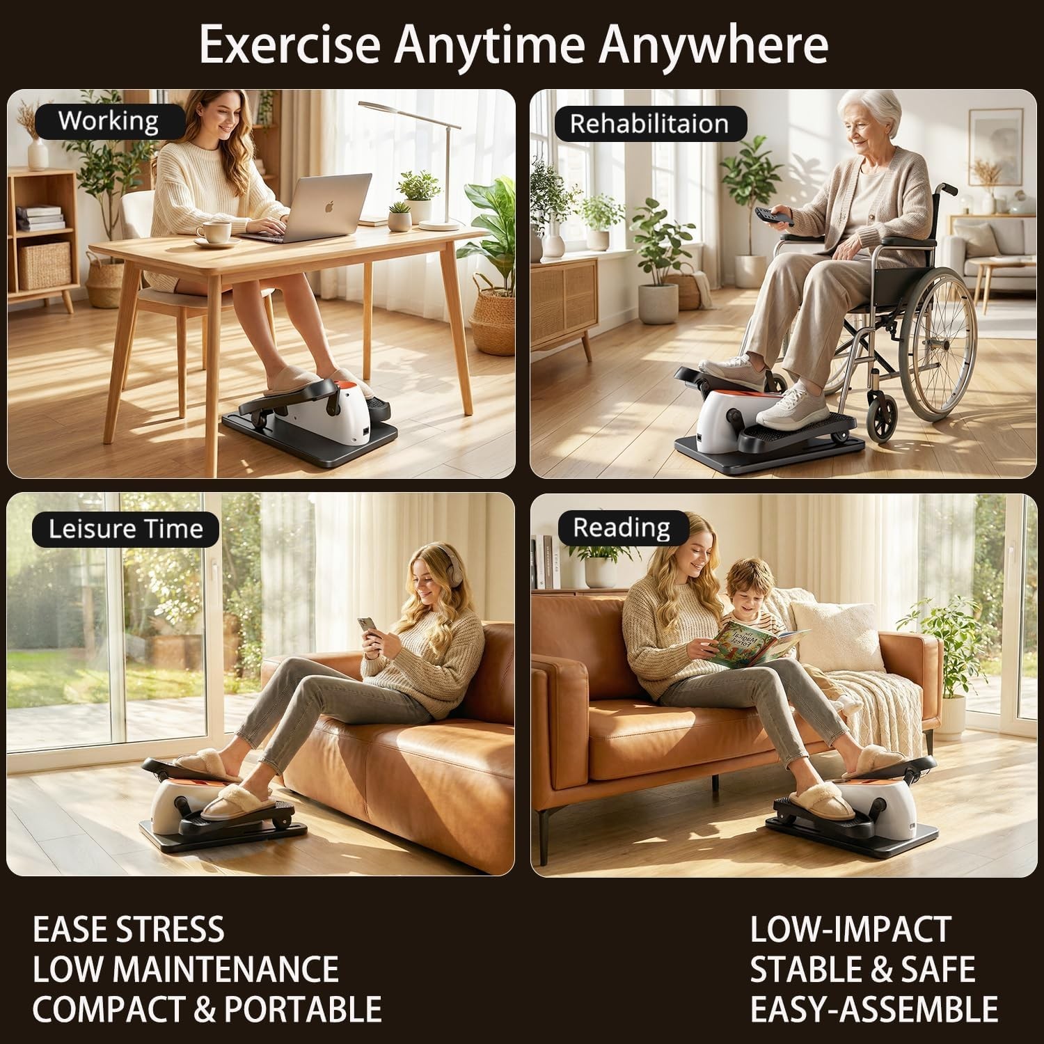 Compact Under Desk Elliptical - 12 Speed Adjustable Leg Exerciser for Seniors