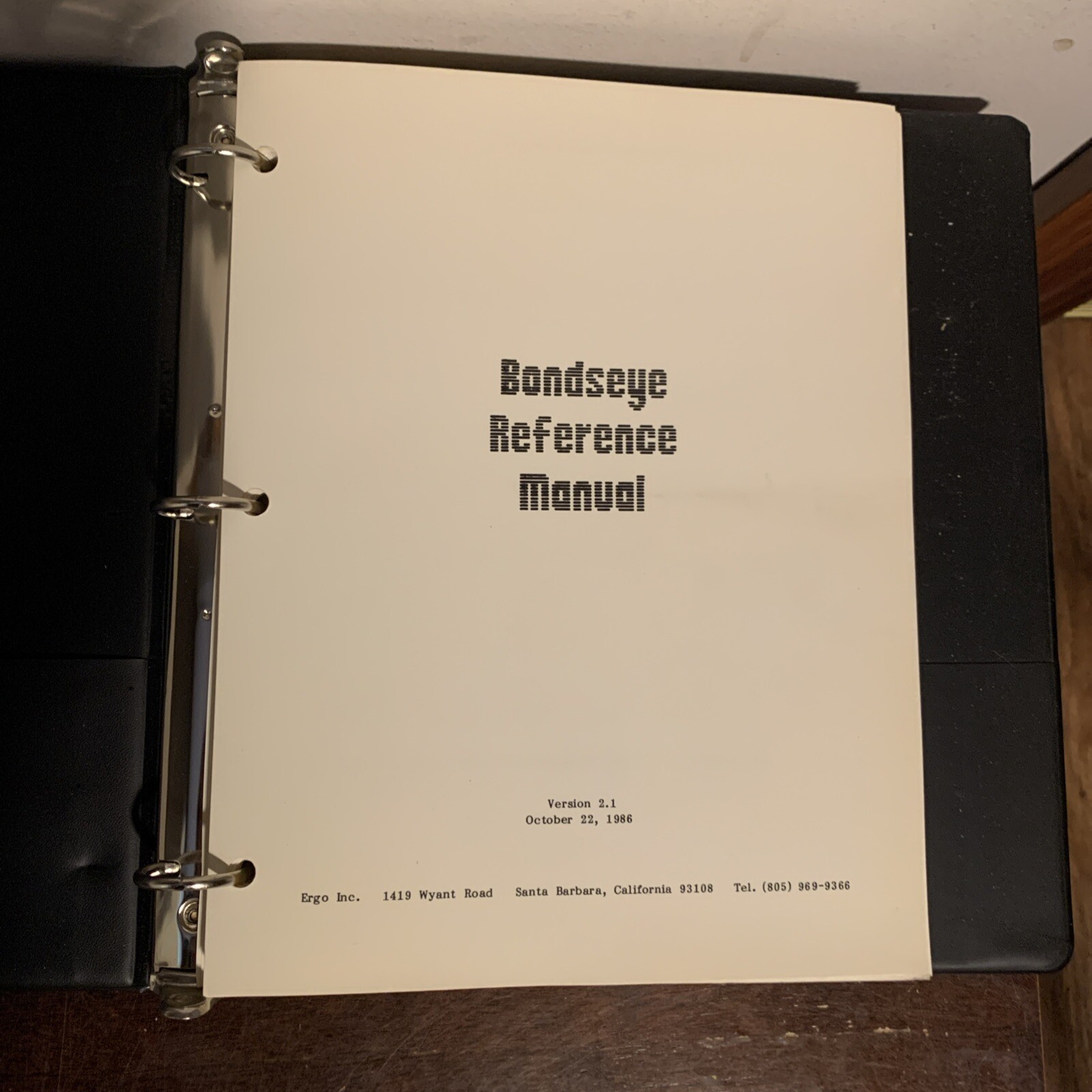 Vintage Bondseye Software Reference Manual W/5.25” Floppy Disk Version 2.1 1986