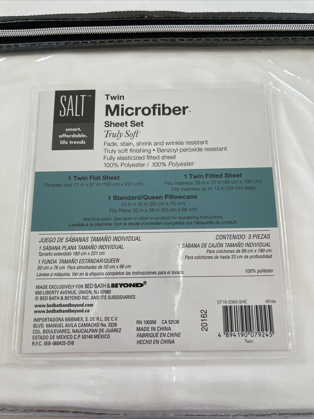 SALT Twin Microfiber Sheet Set in White | New Original Package
