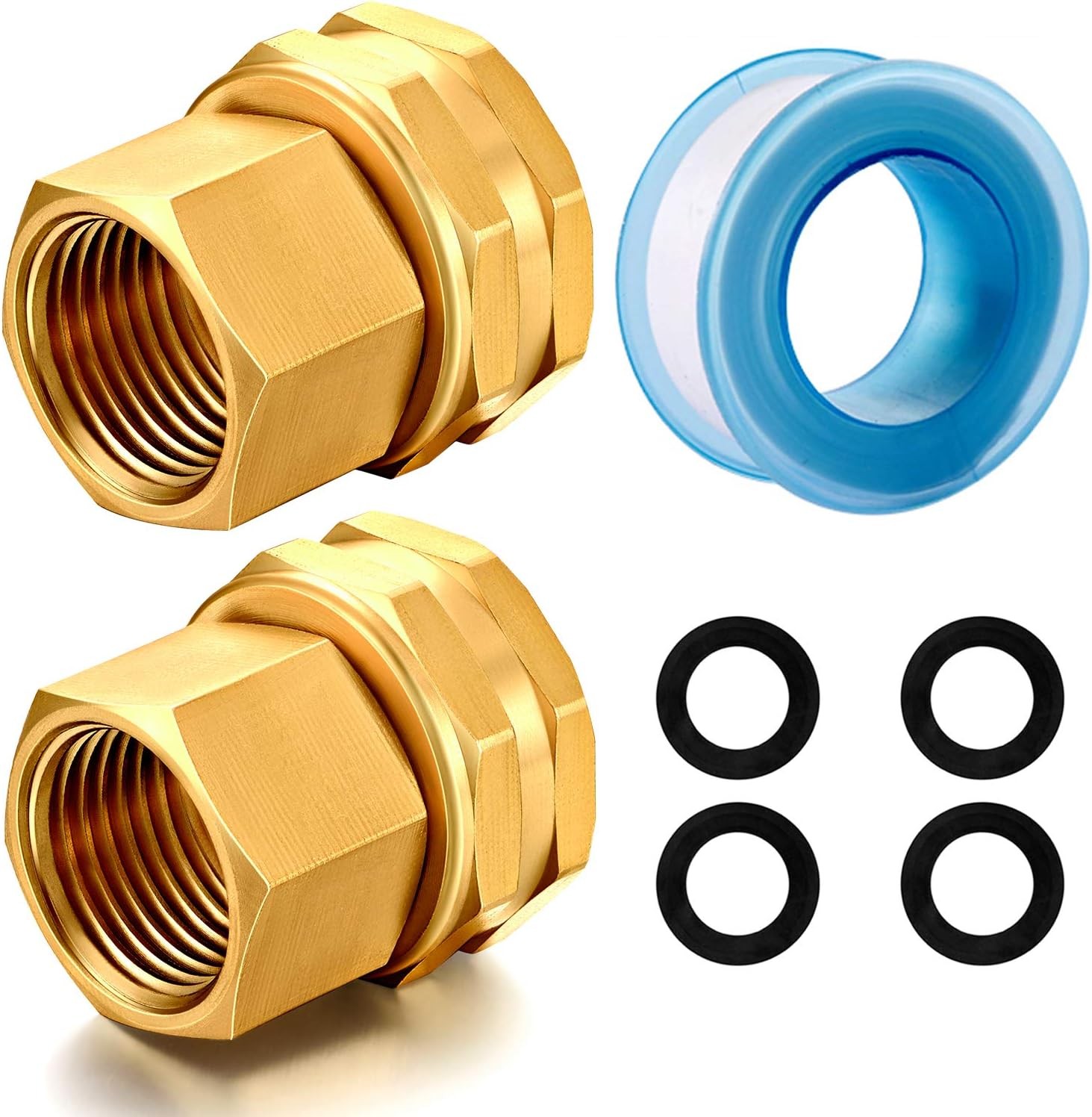 Solid brass Garden Hose Fittings Connectors 1/2 inch, 3/4 2 Pack