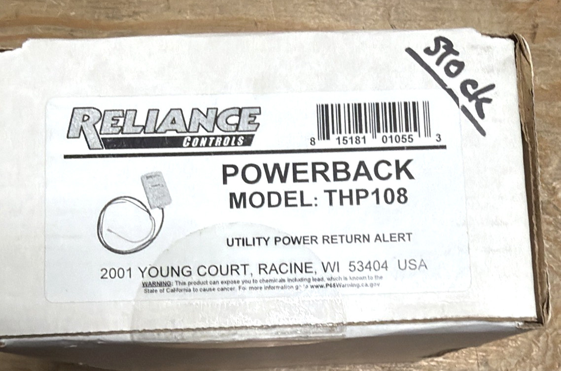 Reliance Controls THP108 Powerback Utility Power Return Alert Open Box