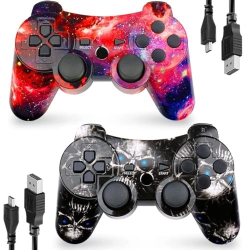 Controller for PS3 2 Pack Wireless Controller for Playstaion 3 Skull + Galaxy