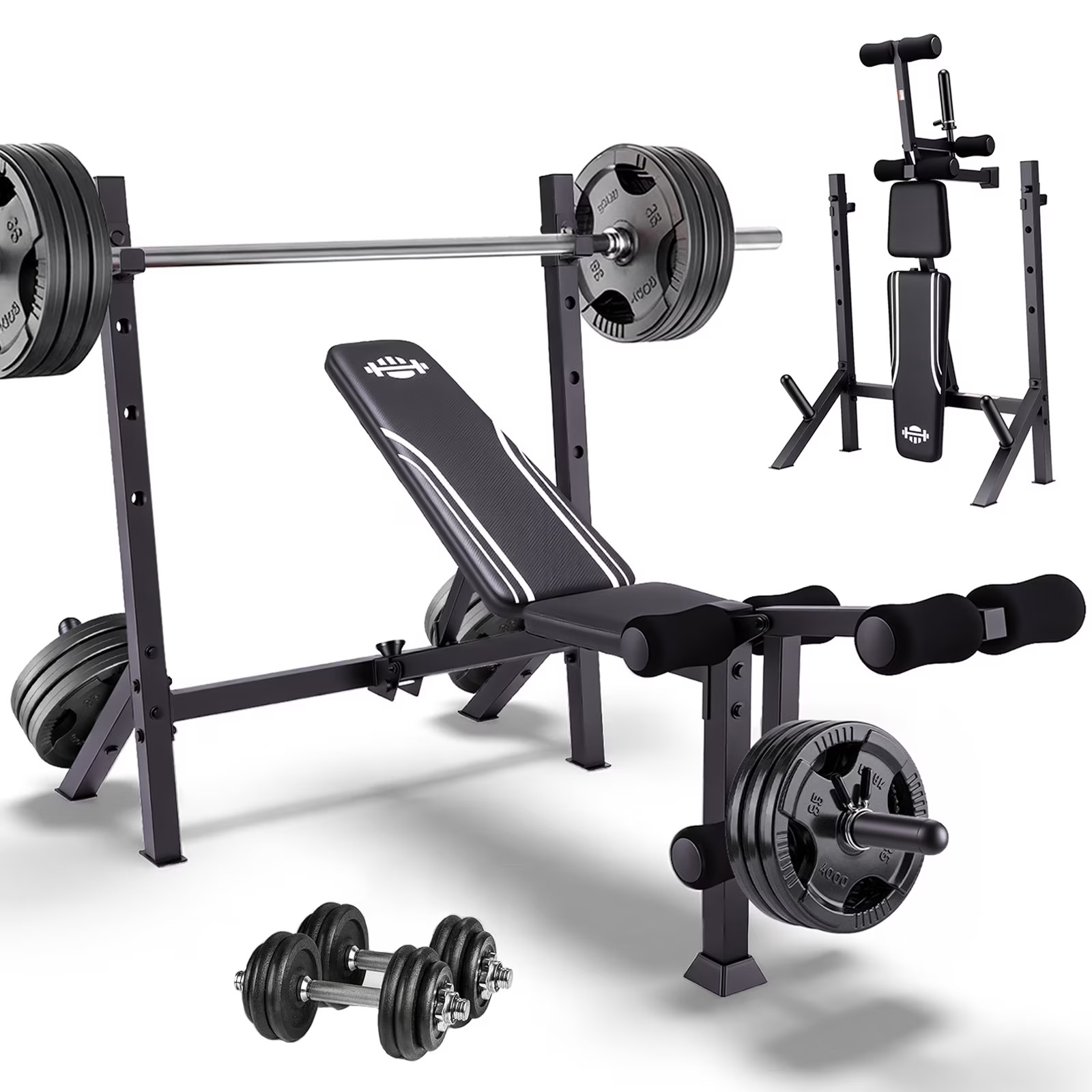 900LBS Foldable Adjustable Weight Bench Set with Leg Extension & Preacher Curl🏋